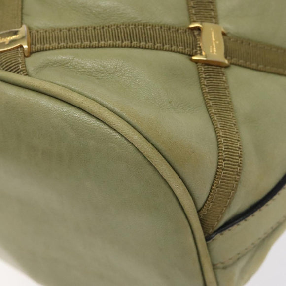 Salvatore Ferragamo Shoulder Bag Leather Green Gold Auth sw600