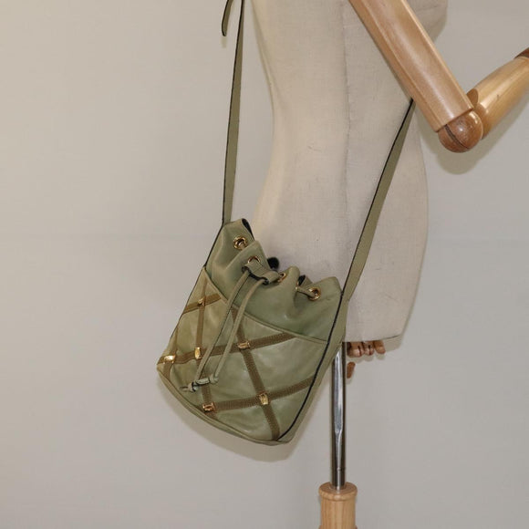 Salvatore Ferragamo Shoulder Bag Leather Green Gold Auth sw600