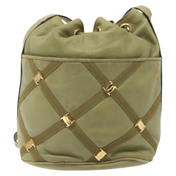 Salvatore Ferragamo Shoulder Bag Leather Green Gold Auth sw600