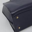 CELINE Hand Bag Leather Blue Gold Auth sw602-9