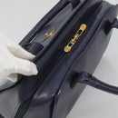 CELINE Hand Bag Leather Blue Gold Auth sw602-6