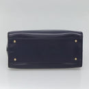 CELINE Hand Bag Leather Blue Gold Auth sw602-5