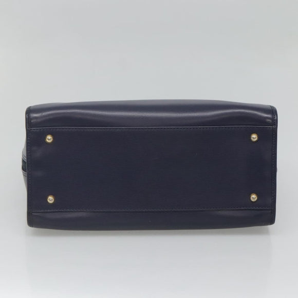 CELINE Hand Bag Leather Blue Gold Auth sw602