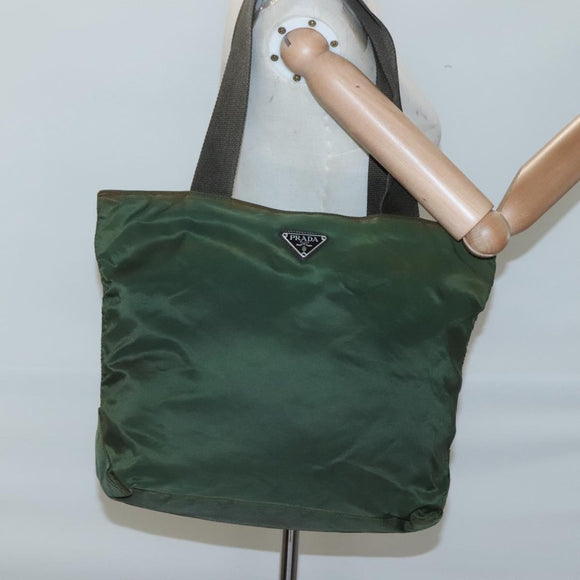 PRADA Shoulder Bag Nylon Khaki Silver Auth sw603
