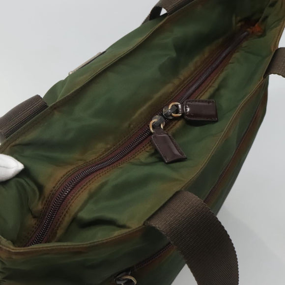 PRADA Shoulder Bag Nylon Khaki Silver Auth sw603