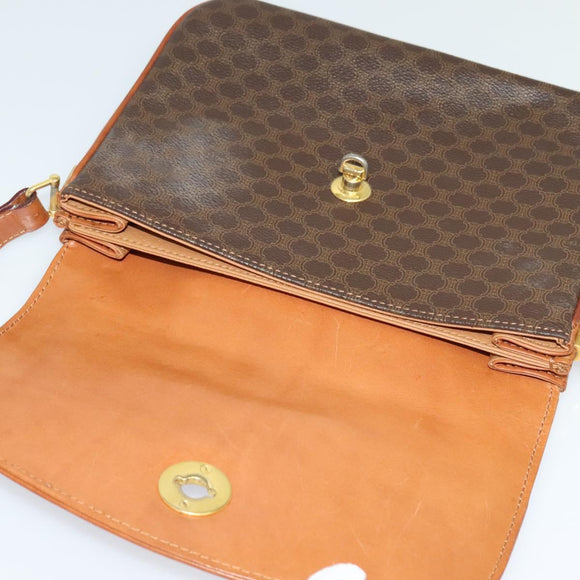 CELINE Macadam Canvas Shoulder Bag PVC Leather Brown Gold Auth sw616