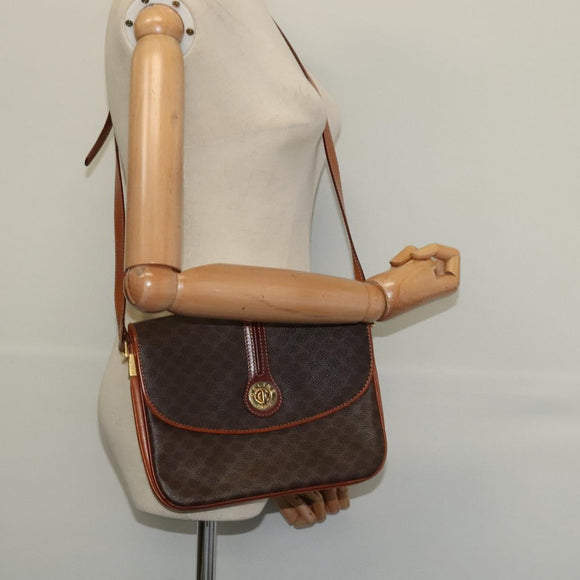 CELINE Macadam Canvas Shoulder Bag PVC Leather Brown Gold Auth sw616