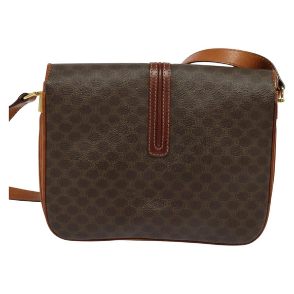 CELINE Macadam Canvas Shoulder Bag PVC Leather Brown Gold Auth sw616