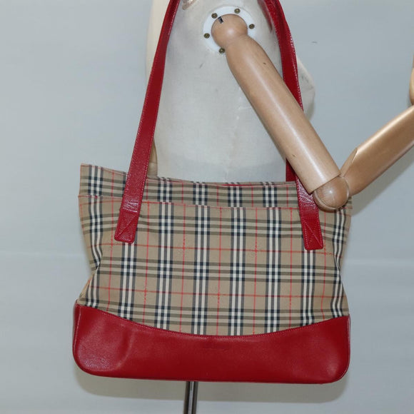 Burberrys Nova Check Shoulder Bag Canvas Beige Gold Auth sw618