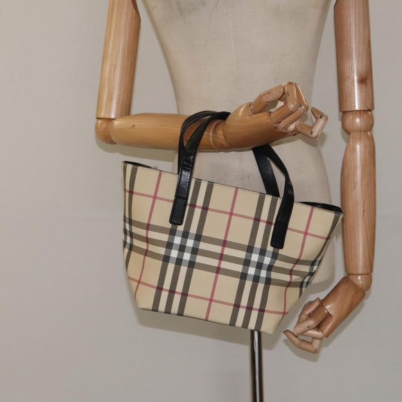 BURBERRY Nova Check Hand Bag PVC Beige Auth sw619