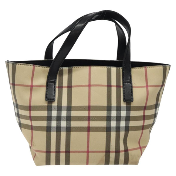 BURBERRY Nova Check Hand Bag PVC Beige Auth sw619