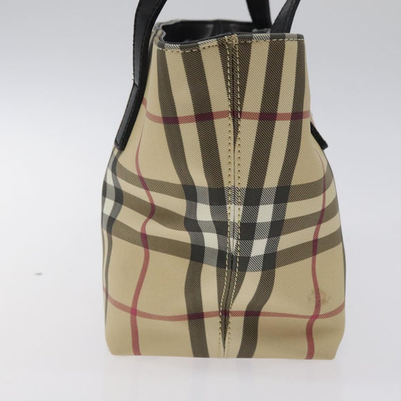 BURBERRY Nova Check Hand Bag PVC Beige Auth sw619
