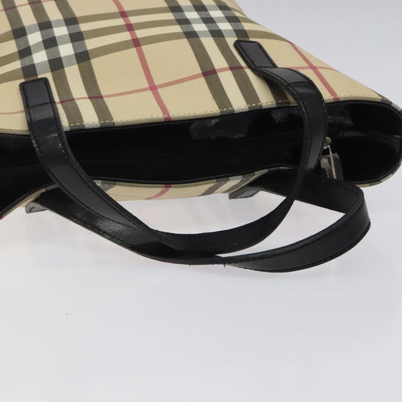 BURBERRY Nova Check Hand Bag PVC Beige Auth sw619