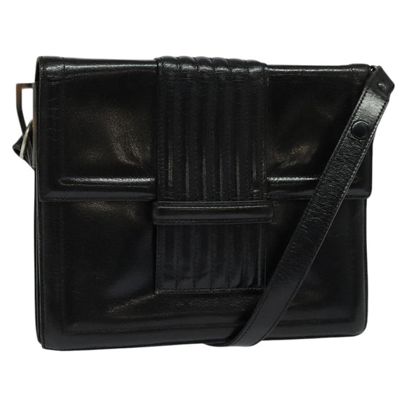 SAINT LAURENT Shoulder Bag Leather Black Silver Auth sw623