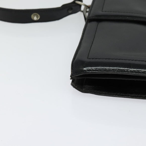 SAINT LAURENT Shoulder Bag Leather Black Silver Auth sw623