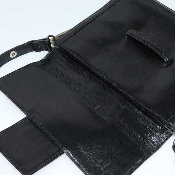 SAINT LAURENT Shoulder Bag Leather Black Silver Auth sw623