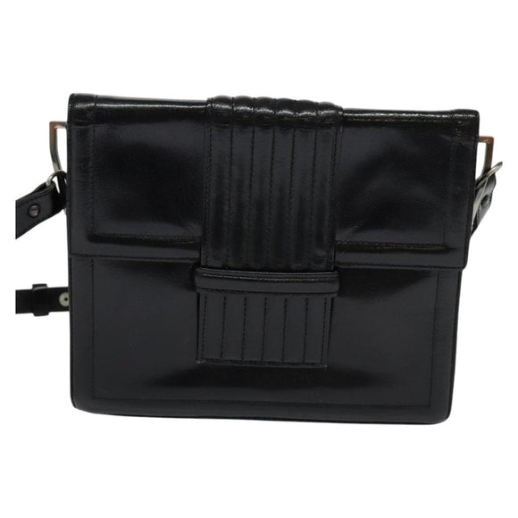 SAINT LAURENT Shoulder Bag Leather Black Silver Auth sw623