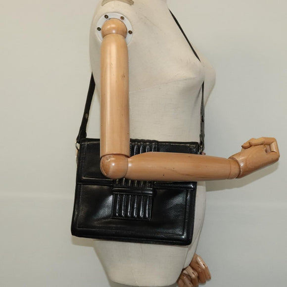 SAINT LAURENT Shoulder Bag Leather Black Silver Auth sw623