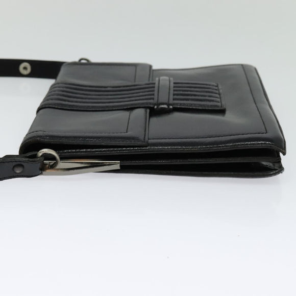 SAINT LAURENT Shoulder Bag Leather Black Silver Auth sw623