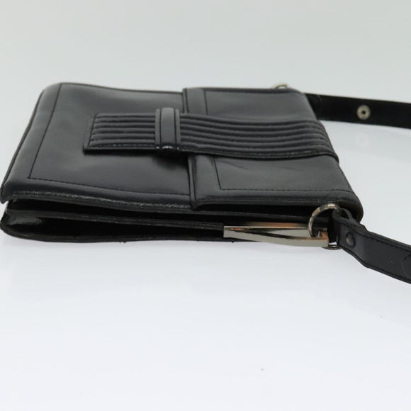 SAINT LAURENT Shoulder Bag Leather Black Silver Auth sw623