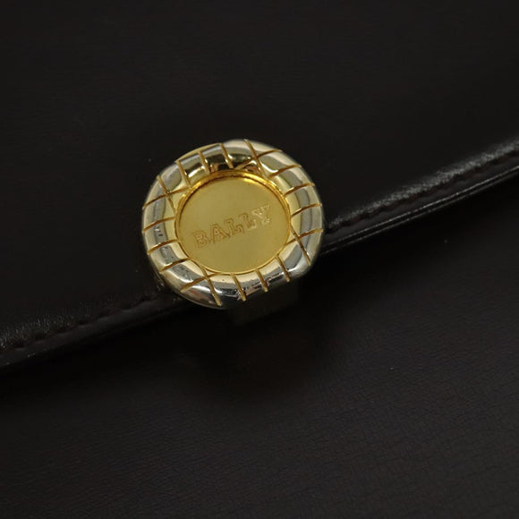 BALLY Shoulder Bag Leather Brown Gold Auth sw625