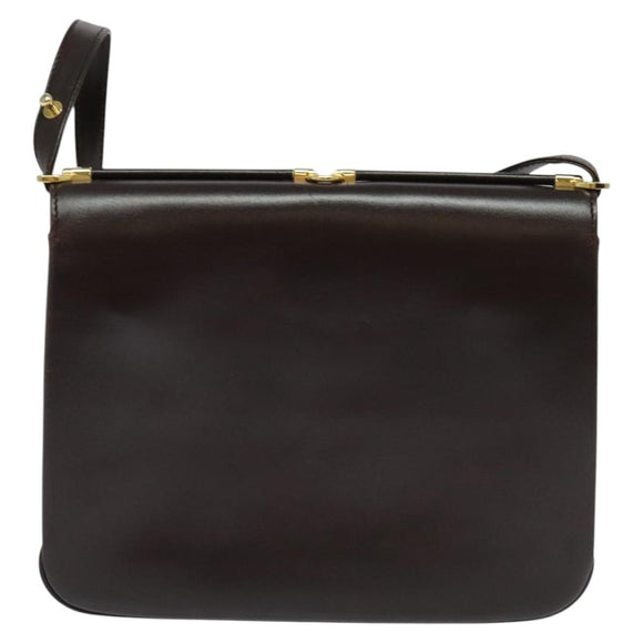 BALLY Shoulder Bag Leather Brown Gold Auth sw625