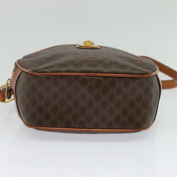 CELINE Macadam Canvas Shoulder Bag PVC Leather Brown Gold Auth sw634