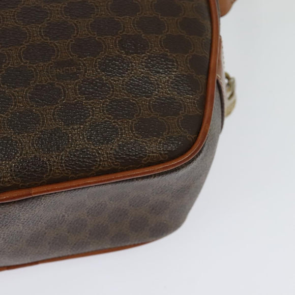 CELINE Macadam Canvas Shoulder Bag PVC Leather Brown Gold Auth sw634