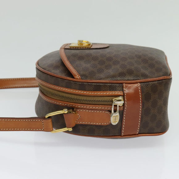 CELINE Macadam Canvas Shoulder Bag PVC Leather Brown Gold Auth sw634