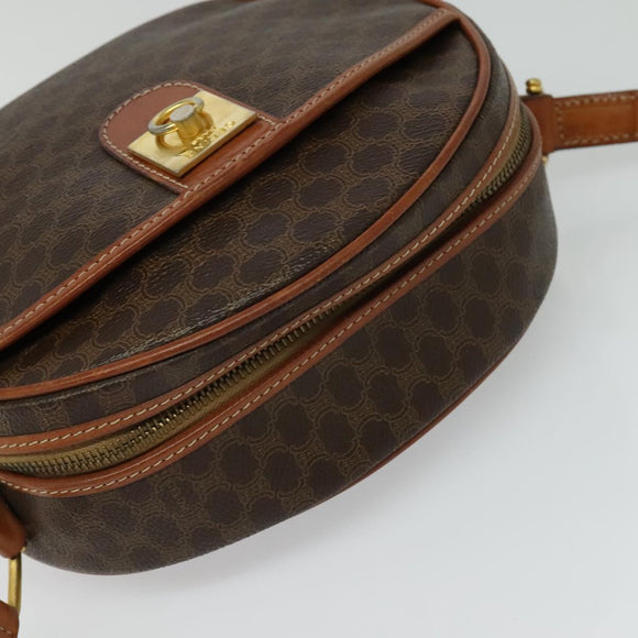 CELINE Macadam Canvas Shoulder Bag PVC Leather Brown Gold Auth sw634