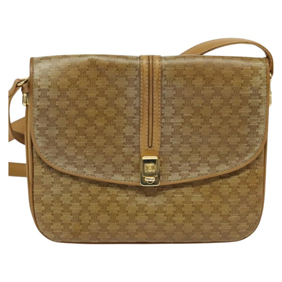 CELINE Macadam Canvas Shoulder Bag PVC Beige Gold Auth sw637