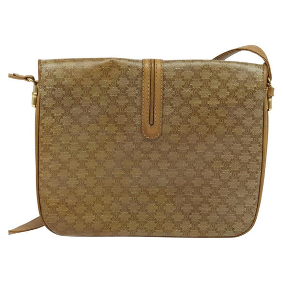 CELINE Macadam Canvas Shoulder Bag PVC Beige Gold Auth sw637