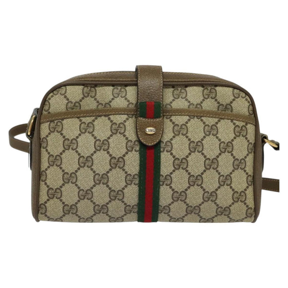 GUCCI GG Supreme Web Sherry Line Bag PVC Beige Gold 10 02 055 Auth sw642