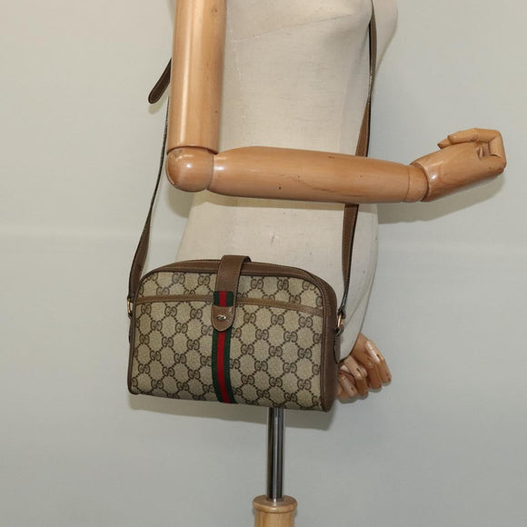 GUCCI GG Supreme Web Sherry Line Bag PVC Beige Gold 10 02 055 Auth sw642