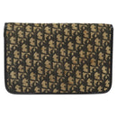 Christian Dior Trotter Canvas Clutch Bag Navy Gold Auth sw646-2