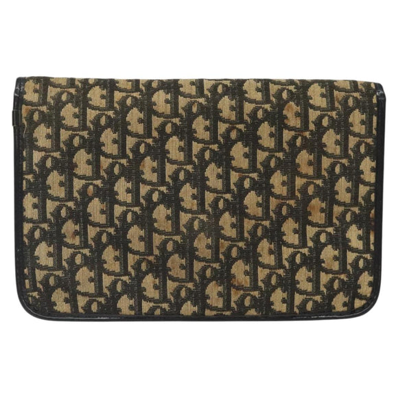 Christian Dior Trotter Canvas Clutch Bag Navy Gold Auth sw646