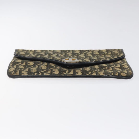 Christian Dior Trotter Canvas Clutch Bag Navy Gold Auth sw646