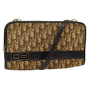Christian Dior Trotter Canvas Shoulder Bag Brown Gold Auth sw647-1