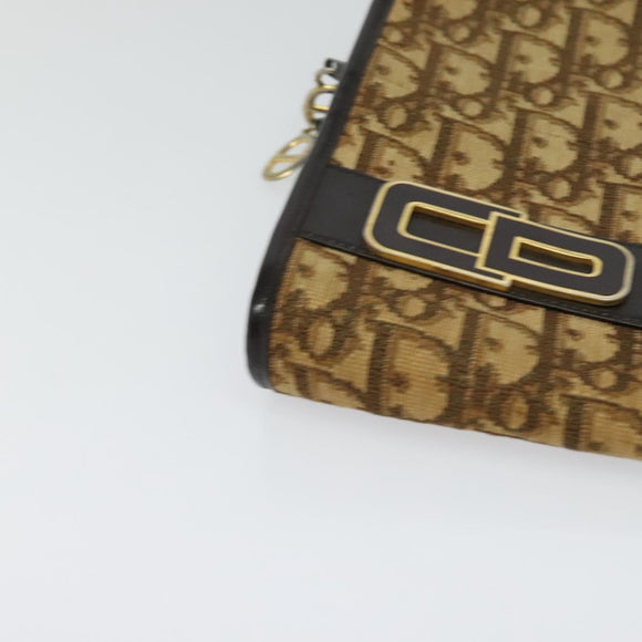Christian Dior Trotter Canvas Shoulder Bag Brown Gold Auth sw647