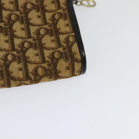 Christian Dior Trotter Canvas Shoulder Bag Brown Gold Auth sw647