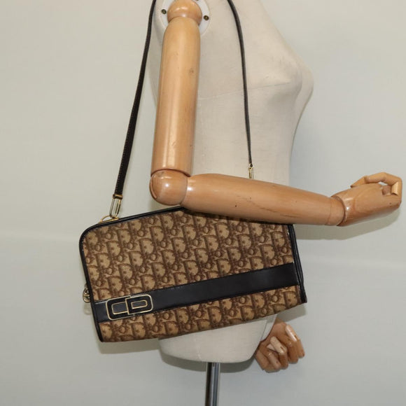 Christian Dior Trotter Canvas Shoulder Bag Brown Gold Auth sw647