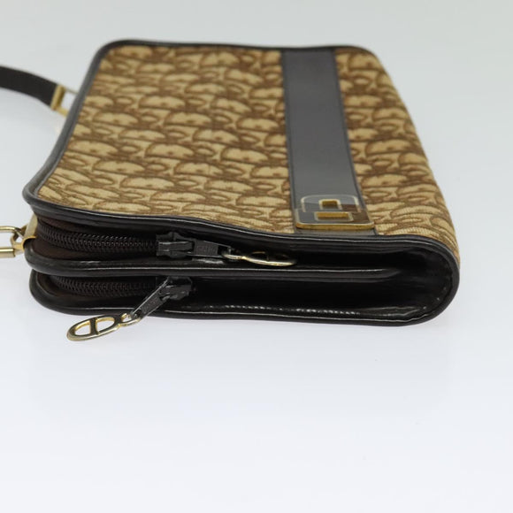 Christian Dior Trotter Canvas Shoulder Bag Brown Gold Auth sw647