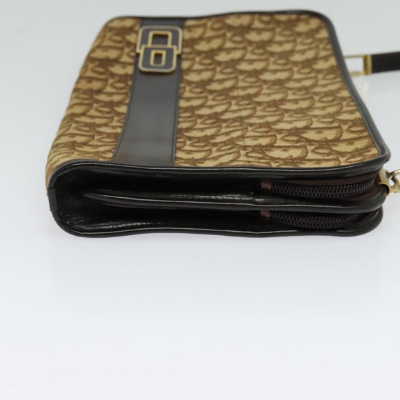 Christian Dior Trotter Canvas Shoulder Bag Brown Gold Auth sw647