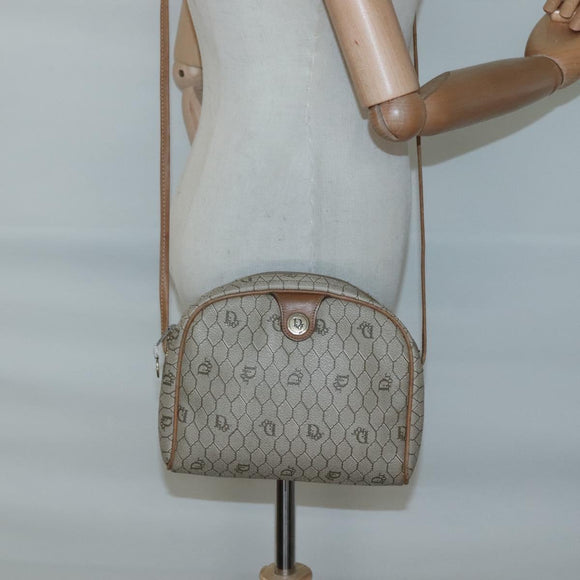 Christian Dior Honeycomb Canvas Shoulder Bag PVC Beige Gold Auth sw649