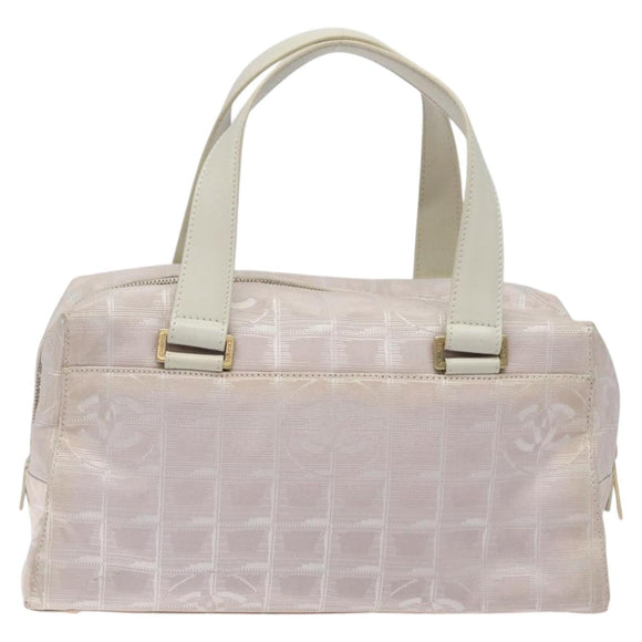 CHANEL New Travel Line Hand Bag Nylon Pink Silver CC Auth sw653