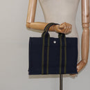 HERMES Fourre Tout PM Hand Bag Canvas Navy Green Silver Auth sw656-20