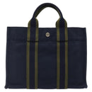 HERMES Fourre Tout PM Hand Bag Canvas Navy Green Silver Auth sw656-2