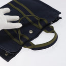 HERMES Fourre Tout PM Hand Bag Canvas Navy Green Silver Auth sw656-6