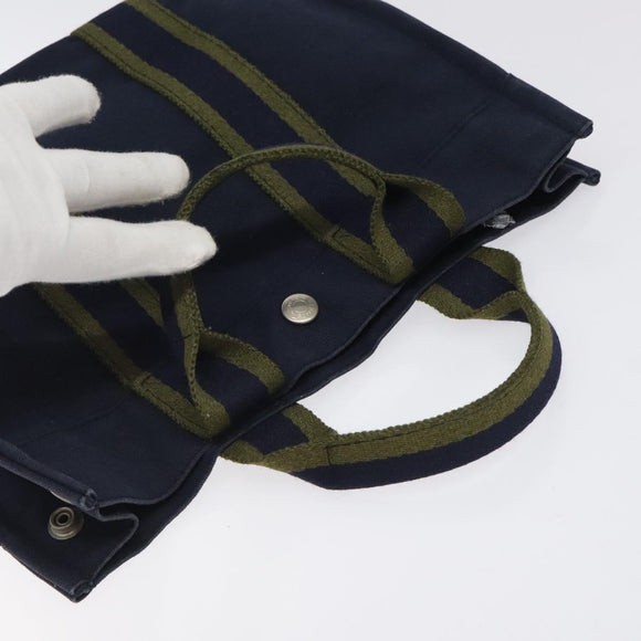 HERMES Fourre Tout PM Hand Bag Canvas Navy Green Silver Auth sw656
