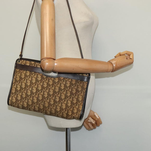 Christian Dior Trotter Canvas Shoulder Bag Brown Gold Auth sw662